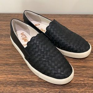 Sam Edelman Woven Black Leather Slip-On Sneaker